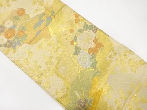 アンティーク　道長取りに牡丹・花模様織り出し袋帯（材料）